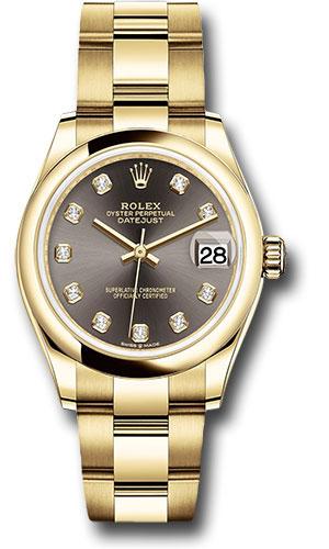 Rolex Datejust 278248 Yellow Gold 31 Domed Bezel - Dark Grey Diamond Dial - Oyster Bracelet - dkgdo