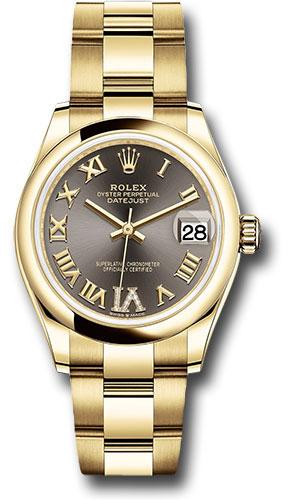 Rolex Datejust 278248 Yellow Gold 31 Domed Bezel - Dark Grey Diamond Six Dial - Oyster Bracelet - dkgdr6o