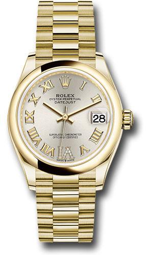 Rolex Datejust 278248 Yellow Gold 31 Domed Bezel - Silver Diamond Six Dial - President Bracelet - sdr6p