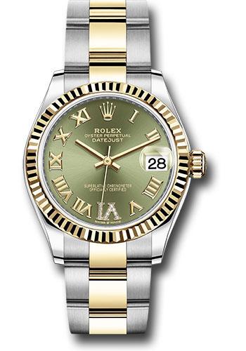 Rolex Datejust 278273 Steel and Yellow Gold 31 Fluted Bezel - Olive Green Diamond Roman Six Dial - Oyster Bracelet - ogdr6o