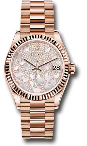 Rolex Datejust 278275 Everose Gold 31 Fluted Bezel - Diamond Paved Butterfly Dial - President Bracelet - pmopbp