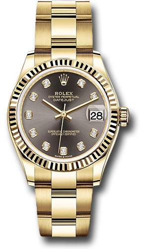 Rolex Datejust 278278 Yellow Gold 31 Fluted Bezel - Dark Grey Diamond Dial - Oyster Bracelet - dkgdo