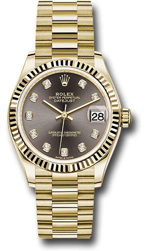 Rolex Datejust 278278 Yellow Gold 31 Fluted Bezel - Dark Grey Diamond Dial - President Bracelet - dkgdp
