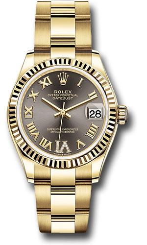 Rolex Datejust 278278 Yellow Gold 31 Fluted Bezel - Dark Grey Diamond Six Dial - Oyster Bracelet - dkgdr6o
