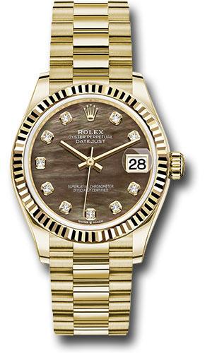 Rolex Datejust 278278 Yellow Gold 31 Fluted Bezel - Dark Mother-of-Pearl Diamond Dial - President Bracelet - dkmdp