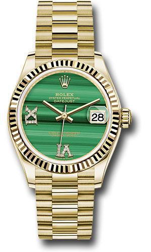 Rolex Datejust 278278 Yellow Gold 31 Fluted Bezel - Malachite Diamond Six and Nine Dial - President Bracelet - madr69p Main image