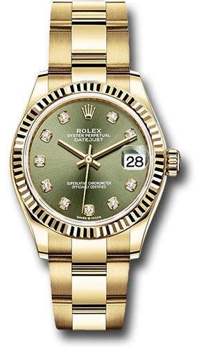 Rolex Datejust 278278 Yellow Gold 31 Fluted Bezel - Olive Green Diamond Dial - Oyster Bracelet - ogdo