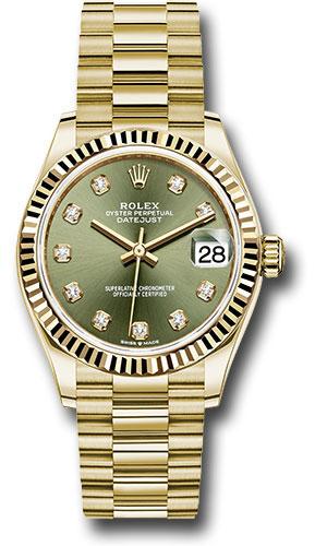Rolex Datejust 278278 Yellow Gold 31 Fluted Bezel - Olive Green Diamond Dial - President Bracelet - ogdp Main image