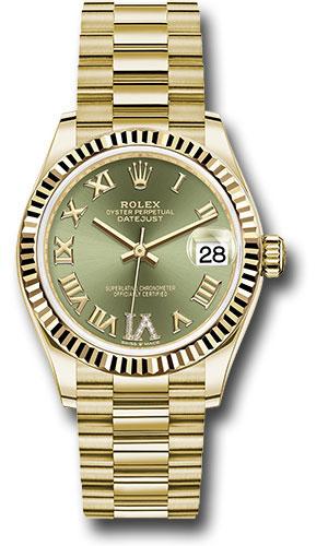 Rolex Datejust 278278 Yellow Gold 31 Fluted Bezel - Olive Green Diamond Six Dial - President Bracelet - ogdr6p Main image