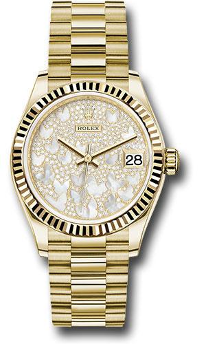 Rolex Datejust 278278 Yellow Gold 31 Fluted Bezel - Paved Mother-of-Pearl Butterfly Dial - President Bracelet - pmopbp Main image