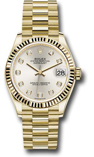 Rolex Datejust 278278 Yellow Gold 31 Fluted Bezel - Silver Diamond Dial - President Bracelet - sdp Main image