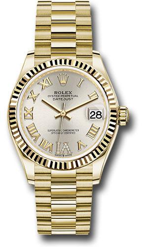 Rolex Datejust 278278 Yellow Gold 31 Fluted Bezel - Silver Diamond Six Dial - President Bracelet - sdr6p Main image