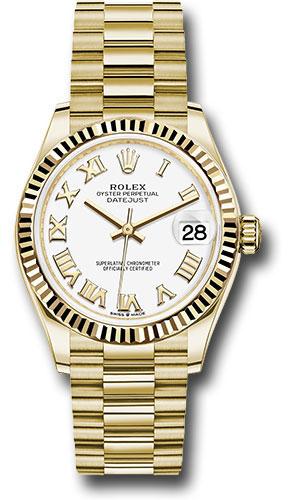 Rolex Datejust 278278 Yellow Gold 31 Fluted Bezel - White Roman Dial - President Bracelet - wrp