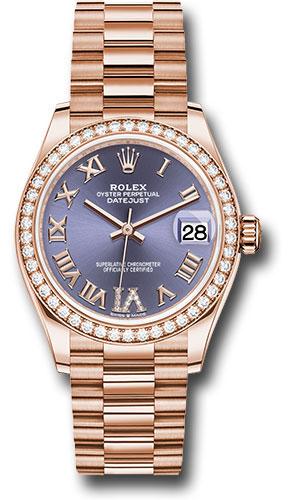 Rolex Datejust 278285RBR Everose Gold 31 Diamond Bezel - Aubergine Diamond Six Dial - President Bracelet - aubdr6p