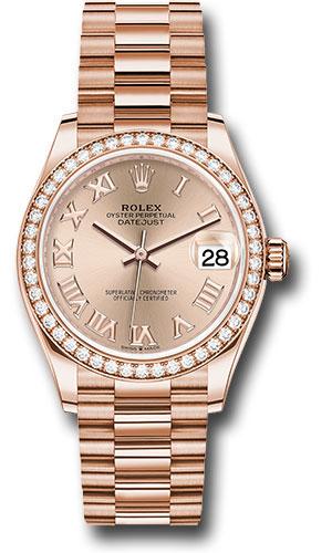 Rolex Datejust 278285RBR Everose Gold 31 Diamond Bezel - Rose Roman Dial - President Bracelet - rsrp