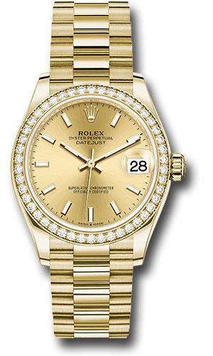 Rolex Datejust 278288RBR Yellow Gold 31 Diamond Bezel - Champagne Index Dial - President Bracelet - chip