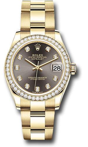 Rolex Datejust 278288RBR Yellow Gold 31 Diamond Bezel - Dark Grey Diamond Dial - Oyster Bracelet - dkgdo