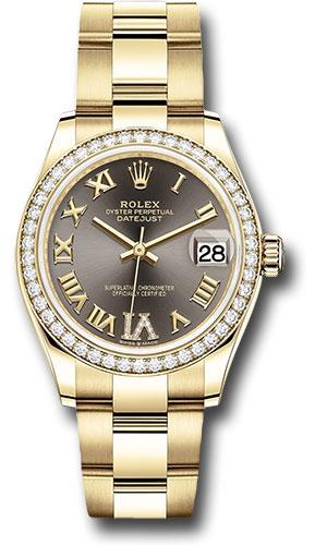 Rolex Datejust 278288RBR Yellow Gold 31 Diamond Bezel - Dark Grey Diamond Six Dial - Oyster Bracelet - dkgdr6o