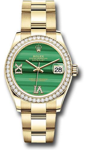 Rolex Datejust 278288RBR Yellow Gold 31 Diamond Bezel - Malachite Diamond Six and Nine Dial - Oyster Bracelet - madr69o