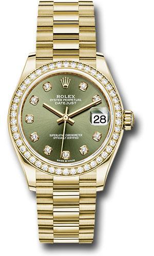 Rolex Datejust 278288RBR Yellow Gold 31 Diamond Bezel - Olive Green Diamond Dial - President Bracelet - ogdp