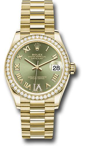 Rolex Datejust 278288RBR Yellow Gold 31 Diamond Bezel - Olive Green Diamond Six Dial - President Bracelet - ogdr6p Main image