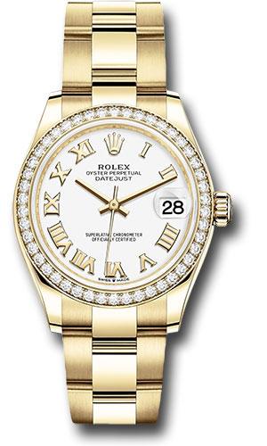 Rolex Datejust 278288RBR Yellow Gold 31 Diamond Bezel - White Roman Dial - Oyster Bracelet - wro