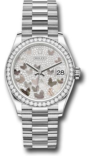 Rolex Datejust 278289RBR White Gold 31 Diamond Bezel - Diamond Paved Butterfly Dial - President Bracelet - pmopbp