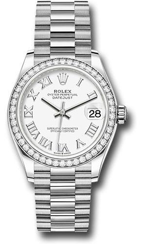 Rolex Datejust 278289RBR White Gold 31 Diamond Bezel - White Roman Dial - President Bracelet - wrp