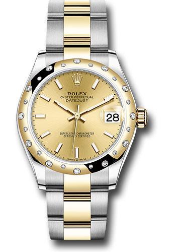 Rolex Datejust 278343 Steel and Yellow Gold 31 Domed Diamond Bezel - Champagne Index Dial - Oyster Bracelet - chio