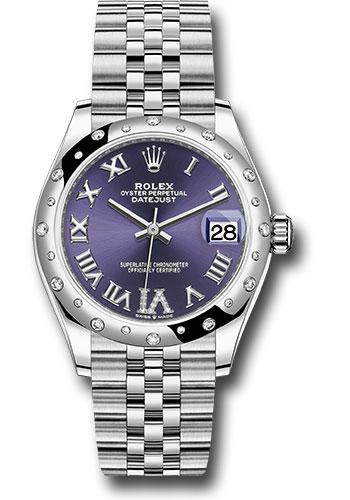 Rolex Datejust 278344RBR Steel and White Gold 31 Domed 24 Diamond Bezel - Aubergine Roman Diamond 6 Dial - Jubilee Bracelet - 2020 Release - aubdr6j