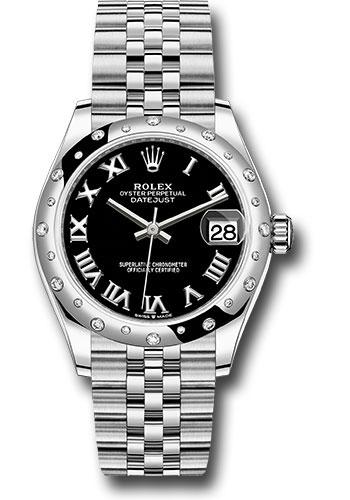 Rolex Datejust 278344RBR Steel and White Gold 31 Domed 24 Diamond Bezel - Black Roman Dial - Jubilee Bracelet - 2020 Release - bkrj