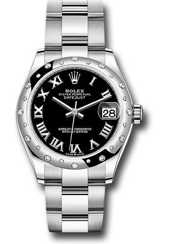 Rolex Datejust 278344RBR Steel and White Gold 31 Domed 24 Diamond Bezel - Black Roman Dial - Oyster Bracelet - 2020 Release - bkro