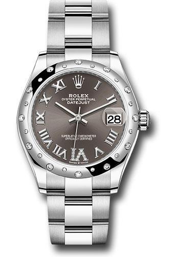 Rolex Datejust 278344RBR Steel and White Gold 31 Domed 24 Diamond Bezel - Dark Grey Roman Diamond 6 Dial - Oyster Bracelet - 2020 Release - dkgdr6o