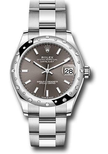 Rolex Datejust 278344RBR Steel and White Gold 31 Domed 24 Diamond Bezel - Dark Grey Index Dial - Oyster Bracelet - 2020 Release - dkgio