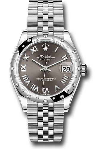 Rolex Datejust 278344RBR Steel and White Gold 31 Domed 24 Diamond Bezel - Dark Grey Roman Dial - Jubilee Bracelet - 2020 Release - dkgrj