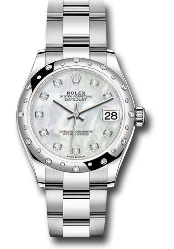 Rolex Datejust 278344RBR Steel and White Gold 31 Domed 24 Diamond Bezel - White Mother-Of-Pearl Diamond Dial - Oyster Bracelet - 2020 Release - mdo