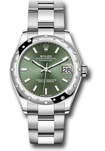 Rolex Datejust 278344RBR Steel and White Gold 31 Domed 24 Diamond Bezel - Mint Green Index Dial - Oyster Bracelet - 2020 Release - mgio