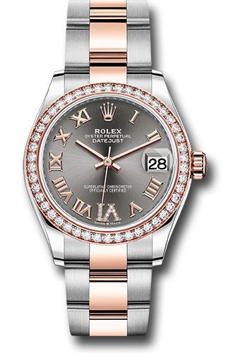 Rolex Datejust 278381RBR Steel and Everose Gold 31 46 Diamond Bezel - Dark Rhodium Diamond Roman VI Dial - Oyster Bracelet - dkrhdr6o