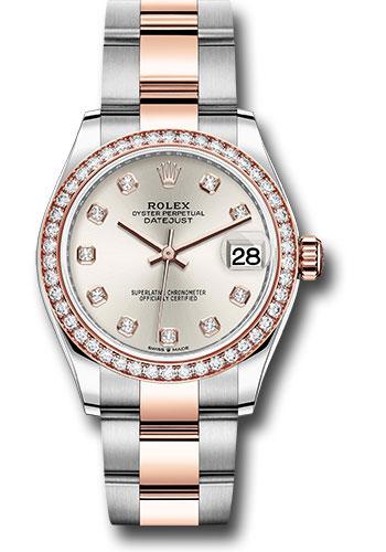Rolex Datejust 278381RBR Steel and Everose Gold 31 46 Diamond Bezel - Silver Diamond Dial - Oyster Bracelet - sdo