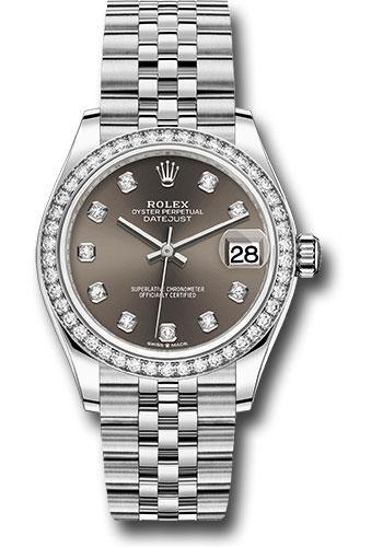 Rolex Datejust 278384RBR Steel and White Gold 31 Diamond Bezel - Dark Grey Diamond Dial - Jubilee Bracelet - dkgdj
