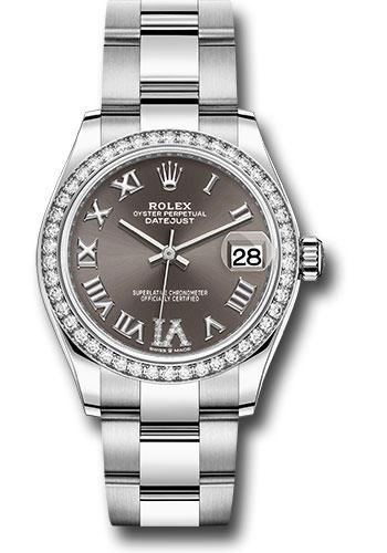 Rolex Datejust 278384RBR Steel and White Gold 31 Diamond Bezel - Dark Grey Roman Diamond 6 Dial - Oyster Bracelet - dkgdr6o