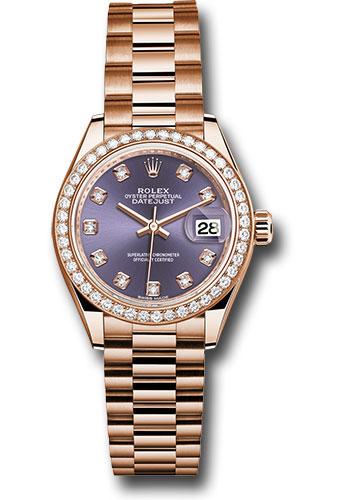 Rolex Lady-Datejust 279135RBR Everose Gold 28 44 Diamond Bezel - Aubergine Diamond Dial - President Bracelet - adp