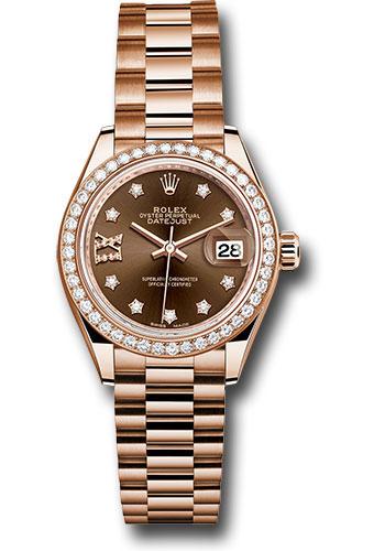 Rolex Lady-Datejust 279135RBR Everose Gold 28 44 Diamond Bezel - Chocolate Diamond Star Dial - President Bracelet - cho9dix8dp