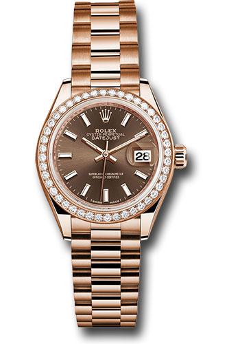 Rolex Lady-Datejust 279135RBR Everose Gold 28 44 Diamond Bezel - Chocolate Index Dial - President Bracelet - choip Main image