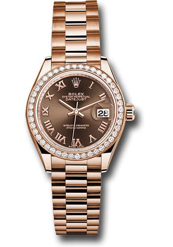 Rolex Lady-Datejust 279135RBR Everose Gold 28 44 Diamond Bezel - Chocolate Roman Dial - President Bracelet - chorp