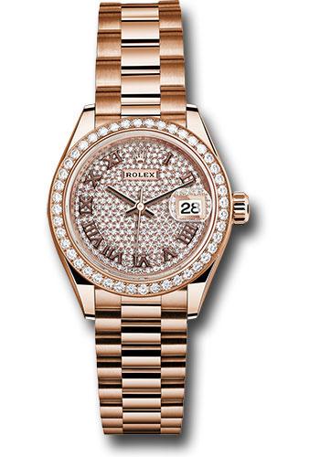 Rolex Lady-Datejust 279135RBR Everose Gold 28 44 Diamond Bezel - Sundust Roman Dial - President Bracelet - dprp