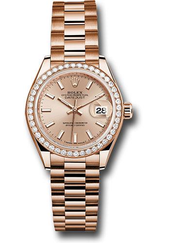 Rolex Lady-Datejust 279135RBR Everose Gold 28 44 Diamond Bezel - Pink Sundust Index Dial - President Bracelet - pip