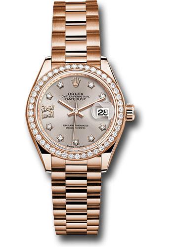Rolex Lady-Datejust 279135RBR Everose Gold 28 44 Diamond Bezel - Silver Sundust Diamond Star Dial - President Bracelet - s9dix8dp Main image