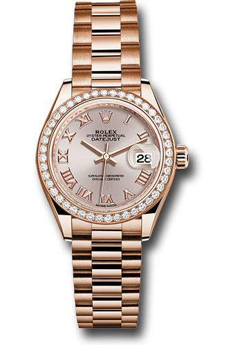 Rolex Lady-Datejust 279135RBR Everose Gold 28 44 Diamond Bezel - Sundust Roman Dial - President Bracelet - srp
