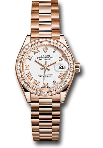 Rolex Lady-Datejust 279135RBR Everose Gold 28 44 Diamond Bezel - White Roman Dial - President Bracelet - wrp